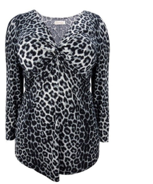 Plus Leopard Print Blouse Slim Fit V-Neck Top – HER Plus Size by Ench