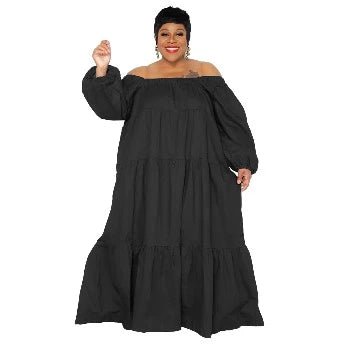 Plus Loose Off Shoulder Long Sleeve Tiered Maxi Dress - HER Plus Size by  Ench