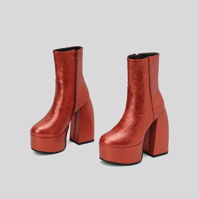 Punk Style Chunky High Platform Ankle Boots Orange