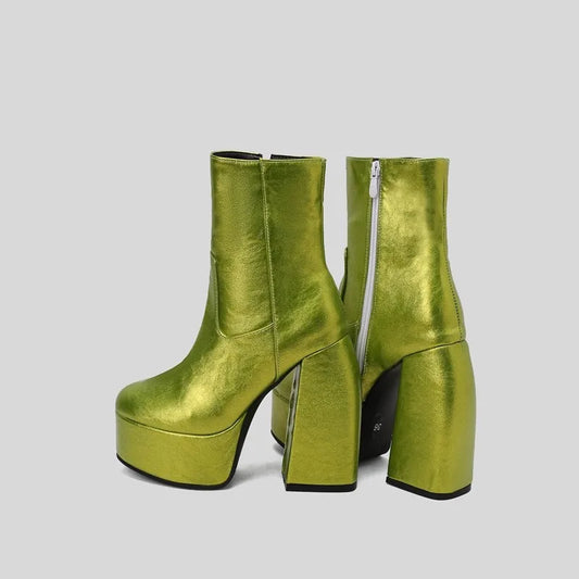 Punk Style Chunky High Platform Ankle Boots Green