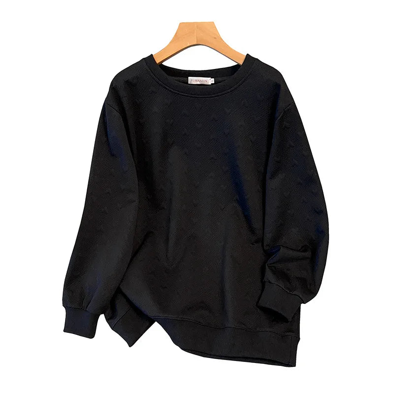 Plus Loose Pullover Love Jacquard Knit Sweater Black - HER Plus Size by Ench
