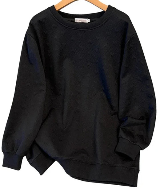 Plus Loose Pullover Love Jacquard Knit Sweater Black - HER Plus Size by Ench