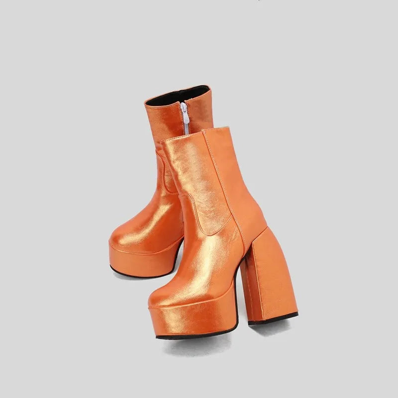 Punk Style Chunky High Platform Ankle Boots Orange