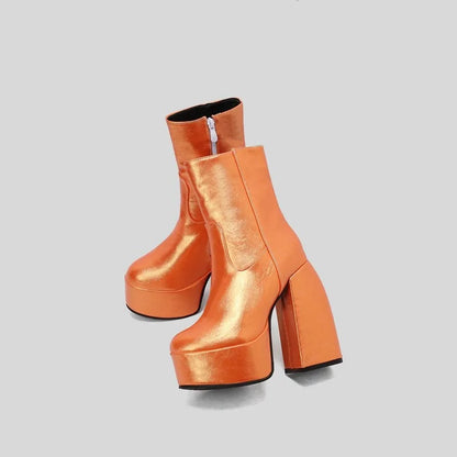 Punk Style Chunky High Platform Ankle Boots Orange