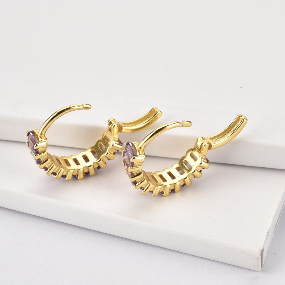100% 925 Sterling Silver Hoop Earrings Zircon Piercing 6 Colors - HER Plus Size by Ench