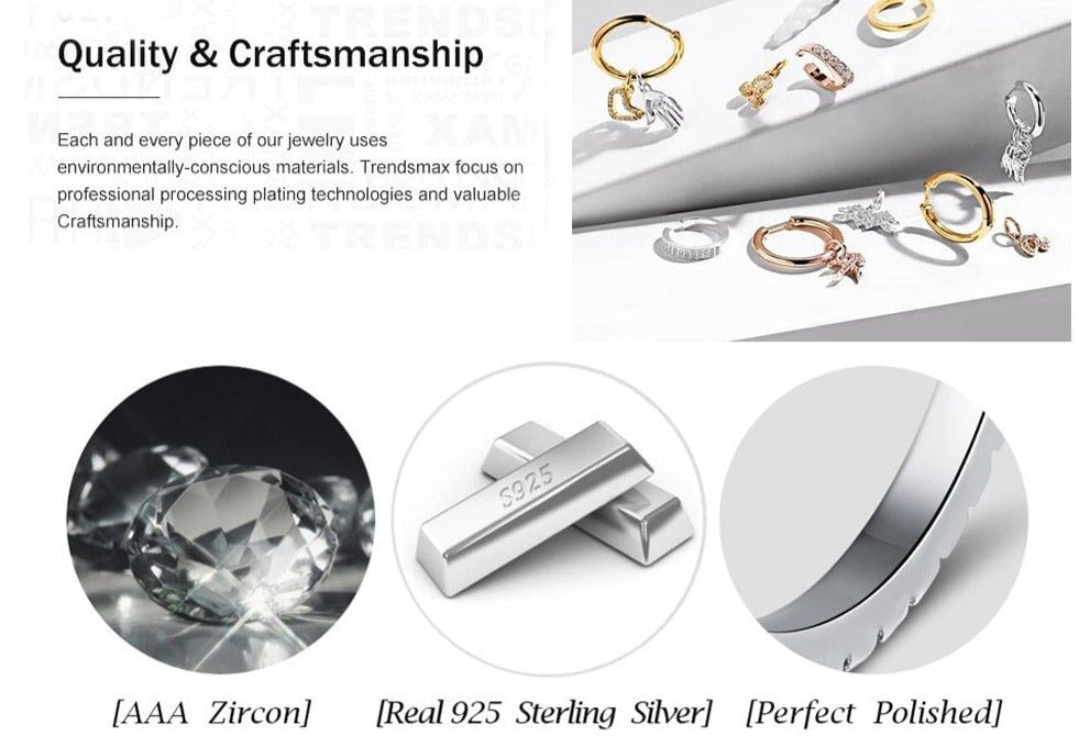 100% 925 Sterling Silver Hoop Earrings Zircon Piercing 6 Colors - HER Plus Size by Ench