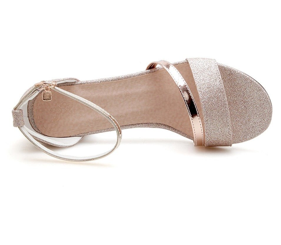 Comfortable Square Heel Open Toe Sandal Gold or Silver - HER Plus Size by Ench