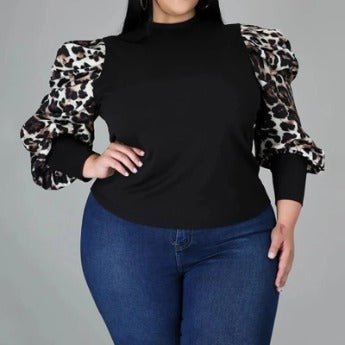 Plus Leopard Striped Print Long Sleeve Top Black - HER Plus Size by Ench