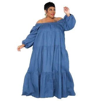 Plus Loose Off Shoulder Long Sleeve Tiered Maxi Dress - HER Plus Size by Ench