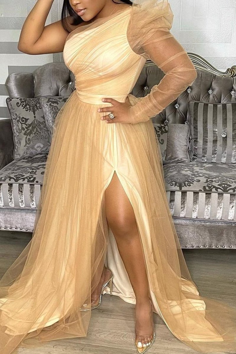Plus Off Shoulder Formal Reception Gown A-Line High Waist Dress - HER Plus Size by Ench