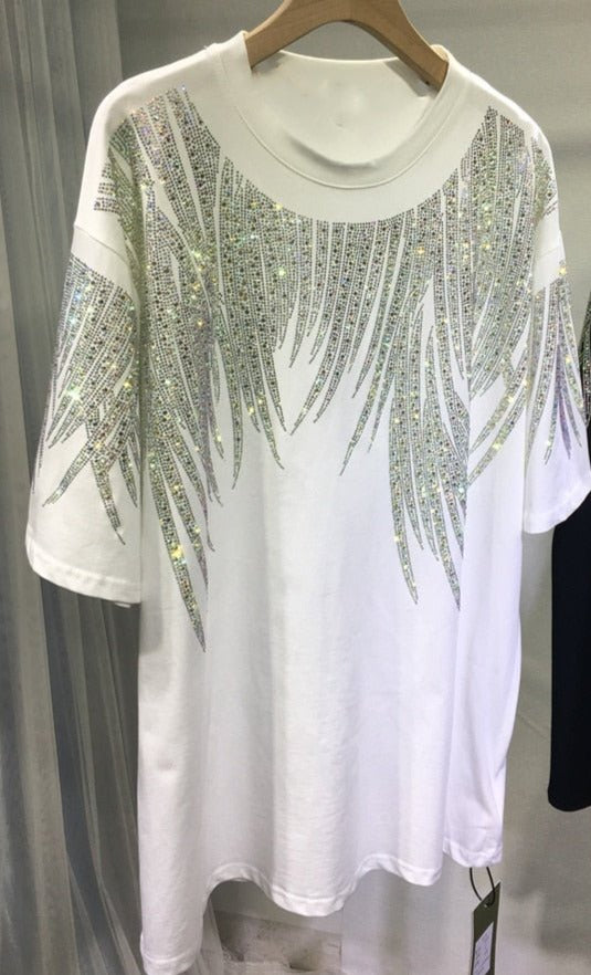 Plus Rhinestone Luxury Tee Shirts Large Size Poly Cotton - HER Plus Size by Ench