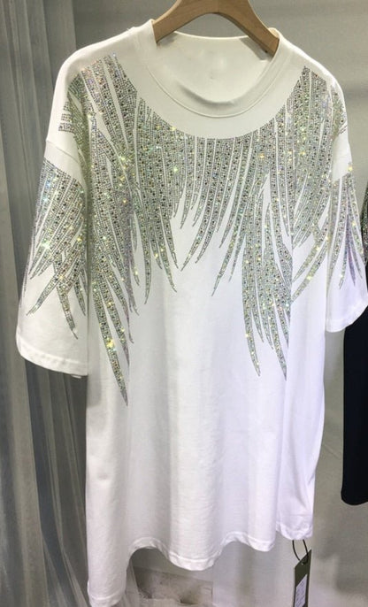 Plus Rhinestone Luxury Tee Shirts Large Size Poly Cotton - HER Plus Size by Ench