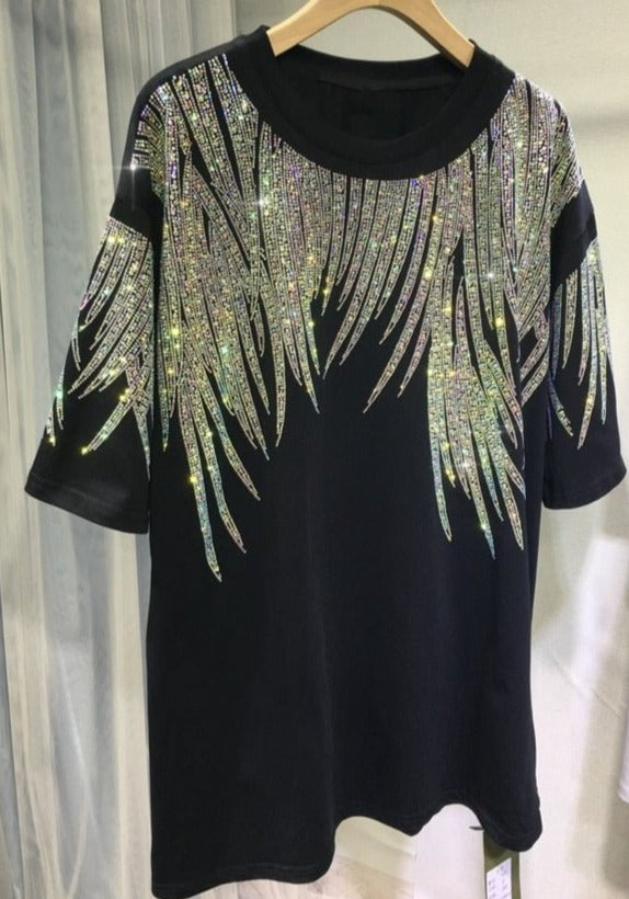 Plus Rhinestone Luxury Tee Shirts Large Size Poly Cotton - HER Plus Size by Ench