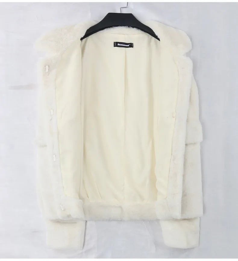 Plus Short Light Soft Faux Fur Jacket Long Sleeve Pockets - HER Plus Size by Ench