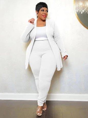 Plus Size Solid Jacket Leggings Two Piece Suit - HER Plus Size by Ench