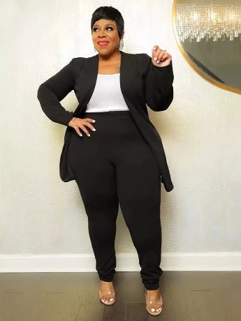 Plus Size Solid Jacket Leggings Two Piece Suit - HER Plus Size by Ench