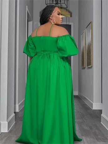 Plus Size Solid Off Shoulder Elegant Maxi Dress - HER Plus Size by Ench