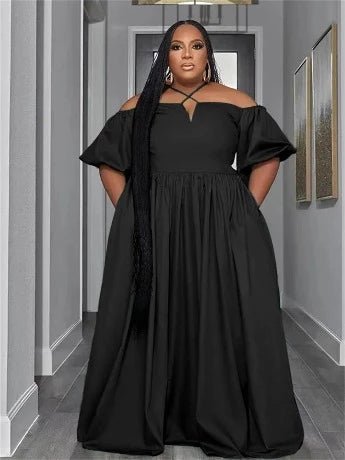 Plus Size Solid Off Shoulder Elegant Maxi Dress - HER Plus Size by Ench