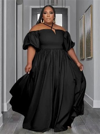 Plus Size Solid Off Shoulder Elegant Maxi Dress - HER Plus Size by Ench