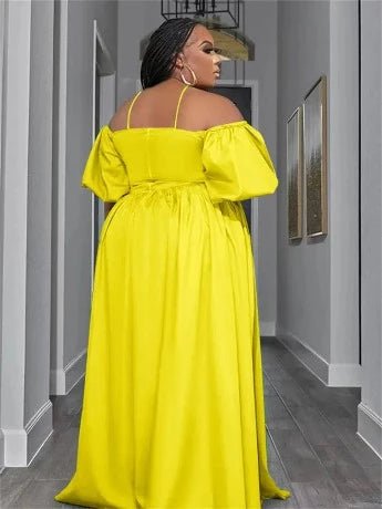 Plus Size Solid Off Shoulder Elegant Maxi Dress - HER Plus Size by Ench