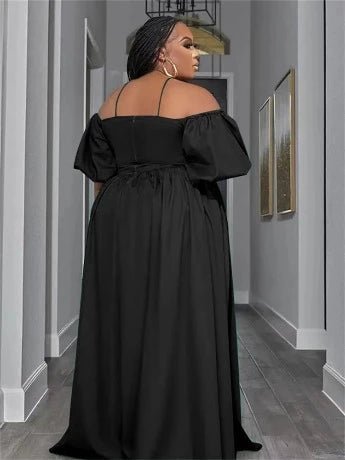 Plus Size Solid Off Shoulder Elegant Maxi Dress - HER Plus Size by Ench