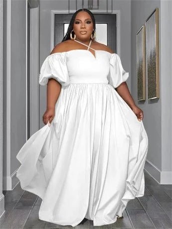 Plus Size Solid Off Shoulder Elegant Maxi Dress - HER Plus Size by Ench