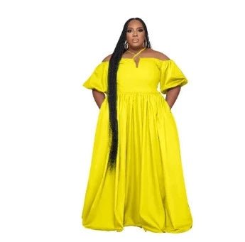 Plus Size Solid Off Shoulder Elegant Maxi Dress - HER Plus Size by Ench