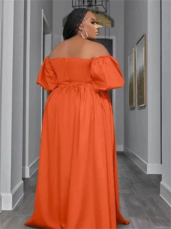 Plus Size Solid Off Shoulder Elegant Maxi Dress - HER Plus Size by Ench