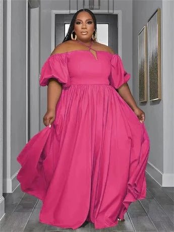 Plus Size Solid Off Shoulder Elegant Maxi Dress - HER Plus Size by Ench