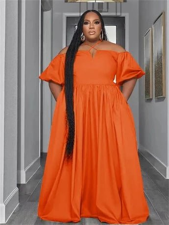 Plus Size Solid Off Shoulder Elegant Maxi Dress - HER Plus Size by Ench