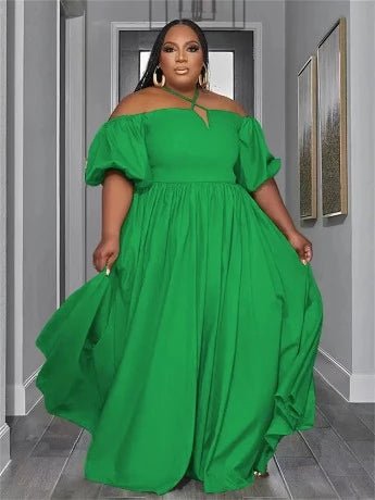 Plus Size Solid Off Shoulder Elegant Maxi Dress - HER Plus Size by Ench