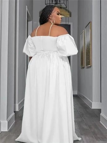 Plus Size Solid Off Shoulder Elegant Maxi Dress - HER Plus Size by Ench
