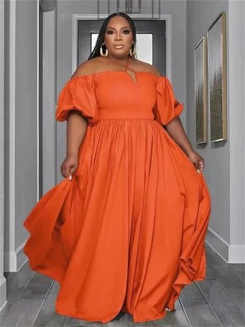 Plus Size Solid Off Shoulder Elegant Maxi Dress - HER Plus Size by Ench