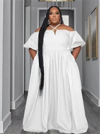 Plus Size Solid Off Shoulder Elegant Maxi Dress - HER Plus Size by Ench