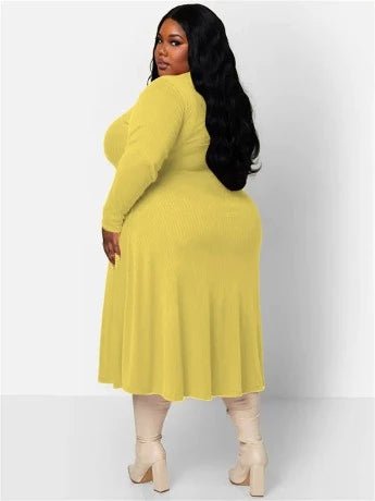 Plus Solid Loose Stretch Ribbed Long Dress - HER Plus Size by Ench