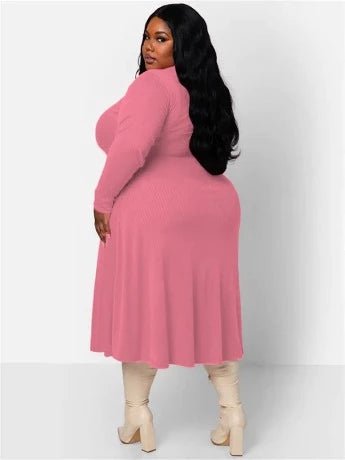 Plus Solid Loose Stretch Ribbed Long Dress - HER Plus Size by Ench