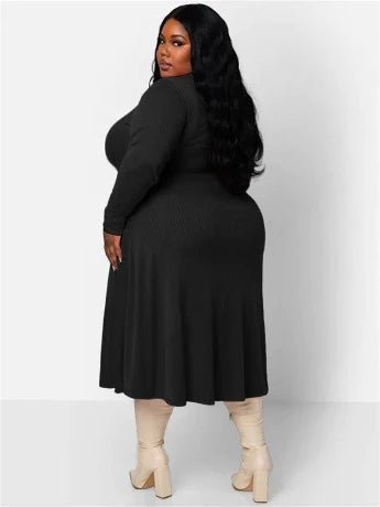 Plus Solid Loose Stretch Ribbed Long Dress - HER Plus Size by Ench