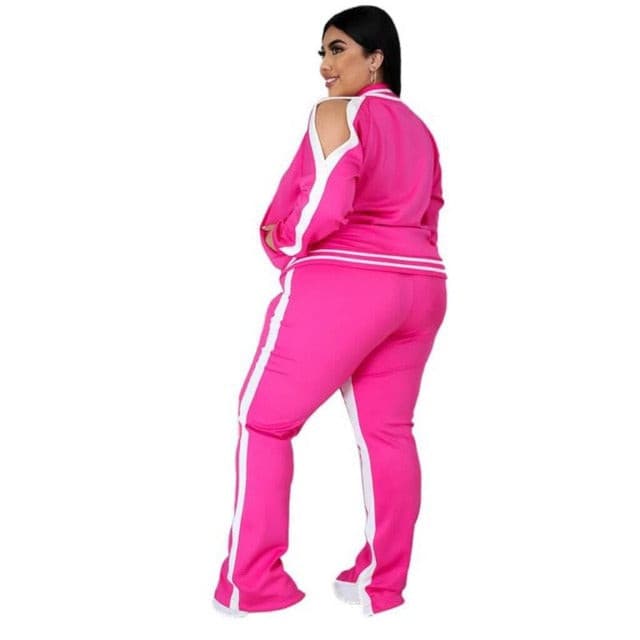 Plus Two Piece Striped Jogger Tracksuit L-5XL - HER Plus Size by Ench
