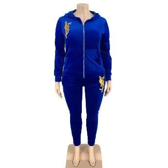 Plus Velvet Matching Tracksuit Letter Embroidery Two Piece Set - HER Plus Size by Ench