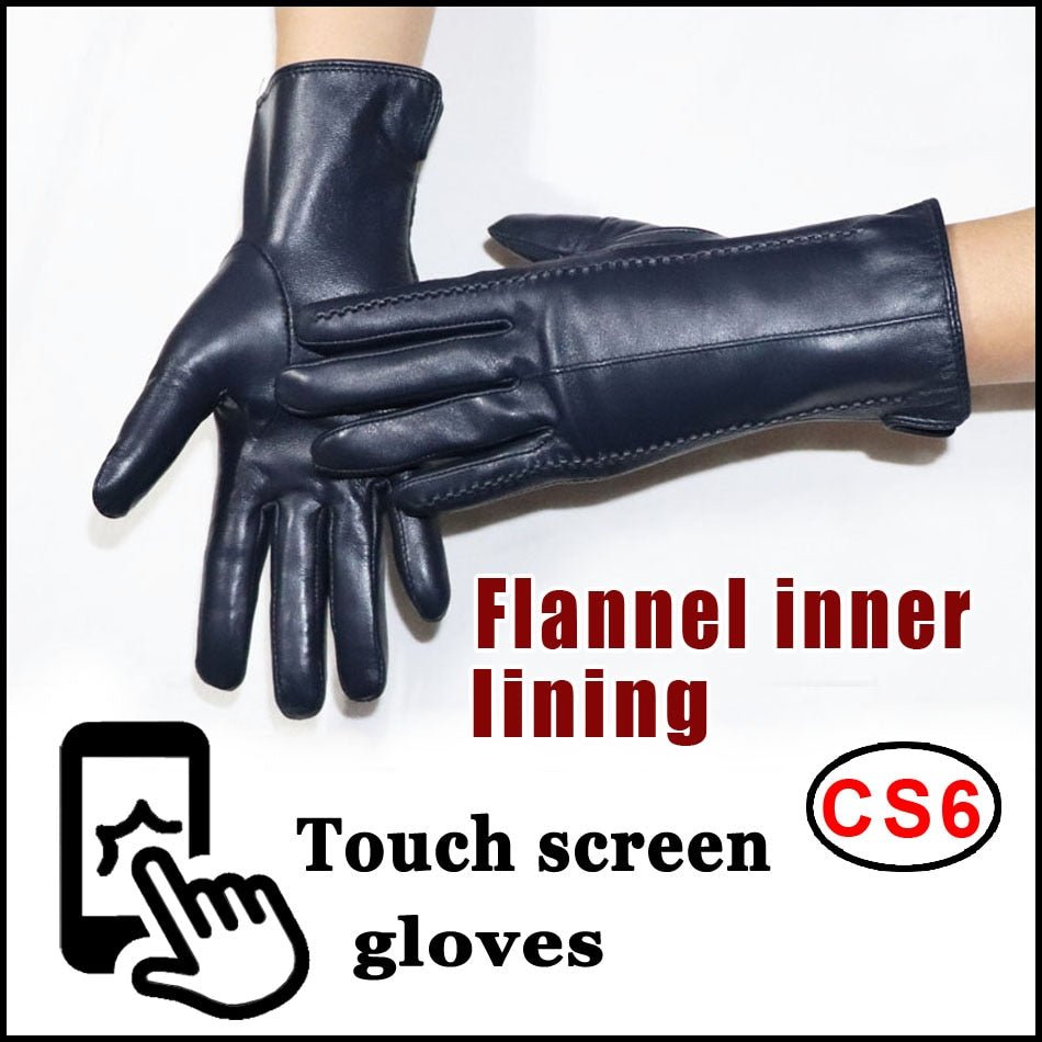 Women's Lined Short Sheepskin Leather Touch Screen Gloves - HER Plus Size by Ench