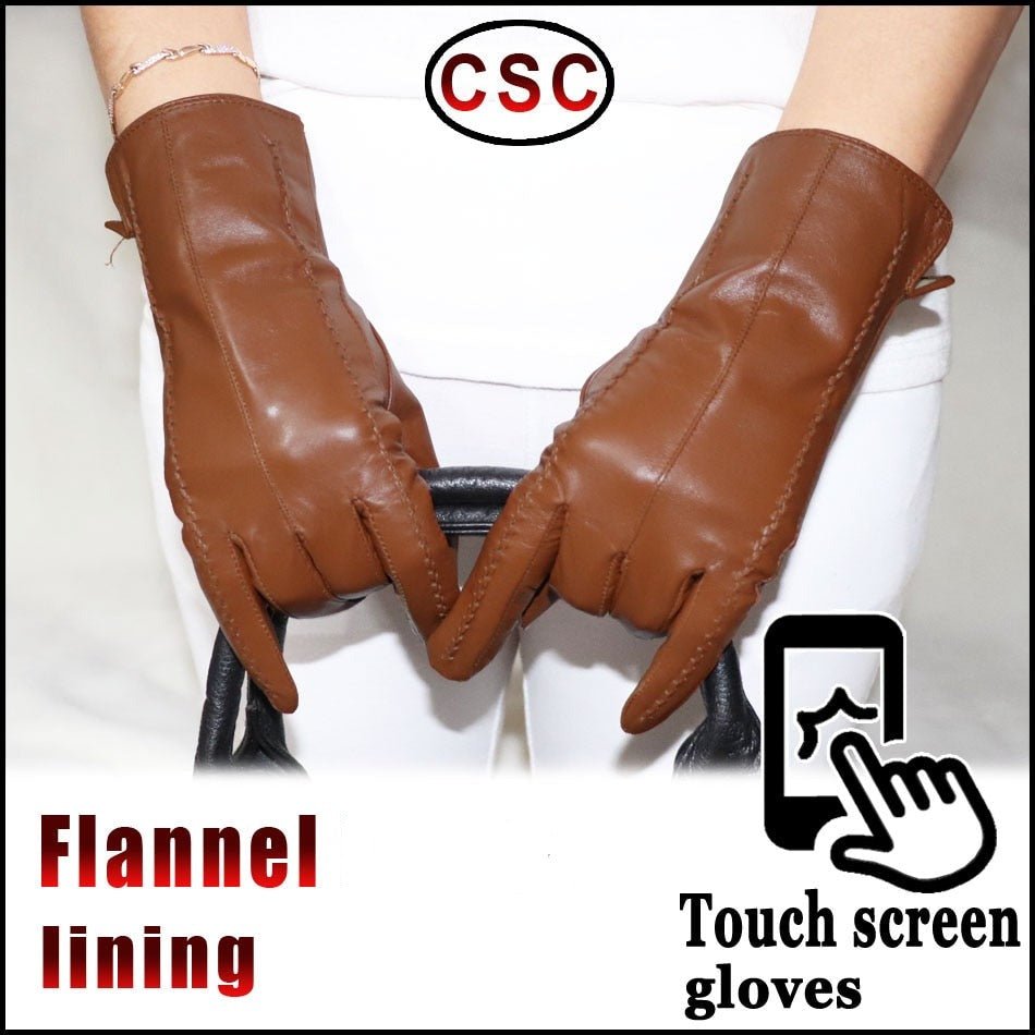 Women's Lined Short Sheepskin Leather Touch Screen Gloves - HER Plus Size by Ench