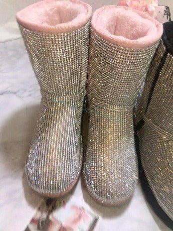 Women's Luxury Rhinestone Wool Lined Snow Boots Mid-Calf - HER Plus Size by Ench